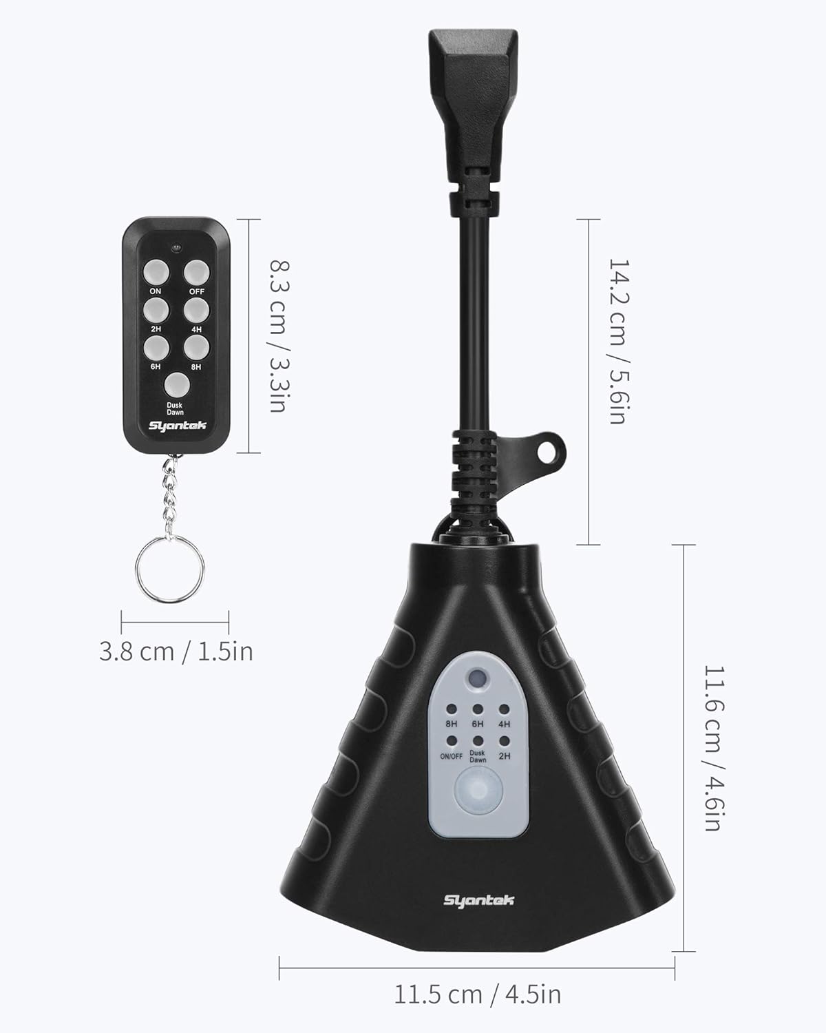 Syantek Outdoor Light Timer | Waterproof Remote Control Outlets | Dusk to Dawn Light Sensor & Countdown Timer | 100 ft Range Remote | 3 Grounded Outlets | ETL Listed