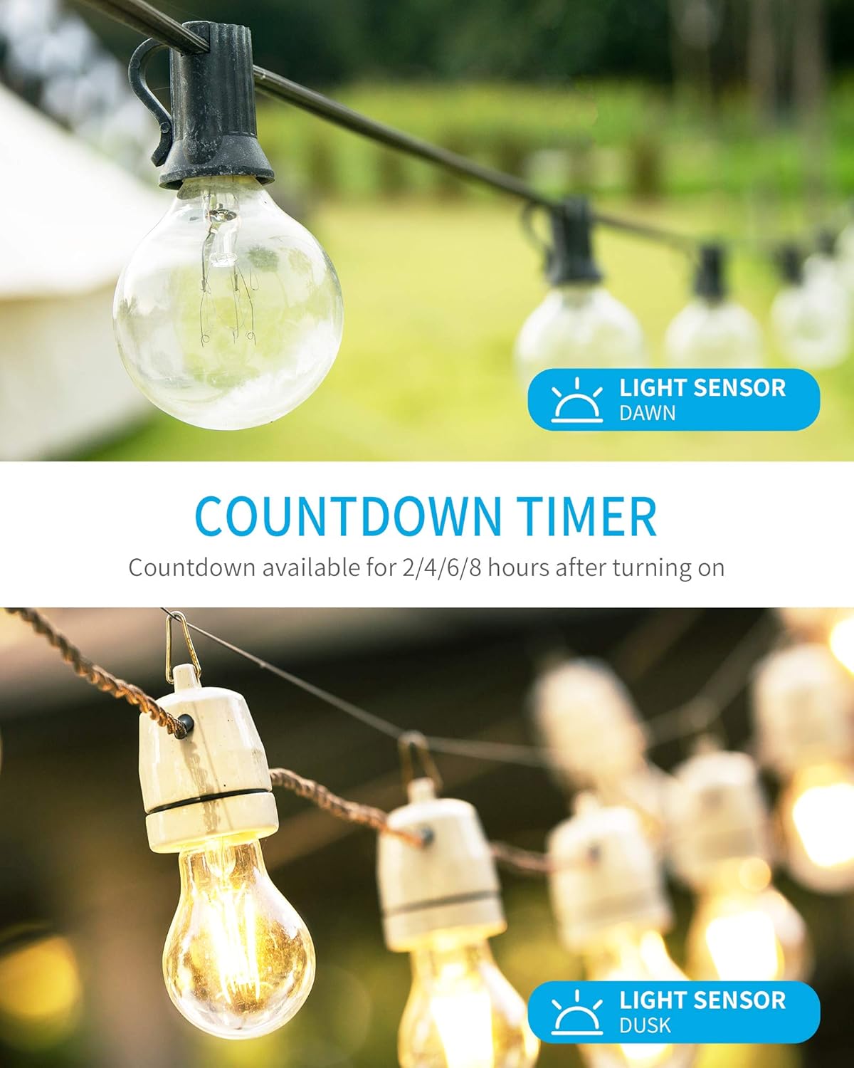 Syantek Outdoor Light Timer | Waterproof Remote Control Outlets | Dusk to Dawn Light Sensor & Countdown Timer | 100 ft Range Remote | 3 Grounded Outlets | ETL Listed
