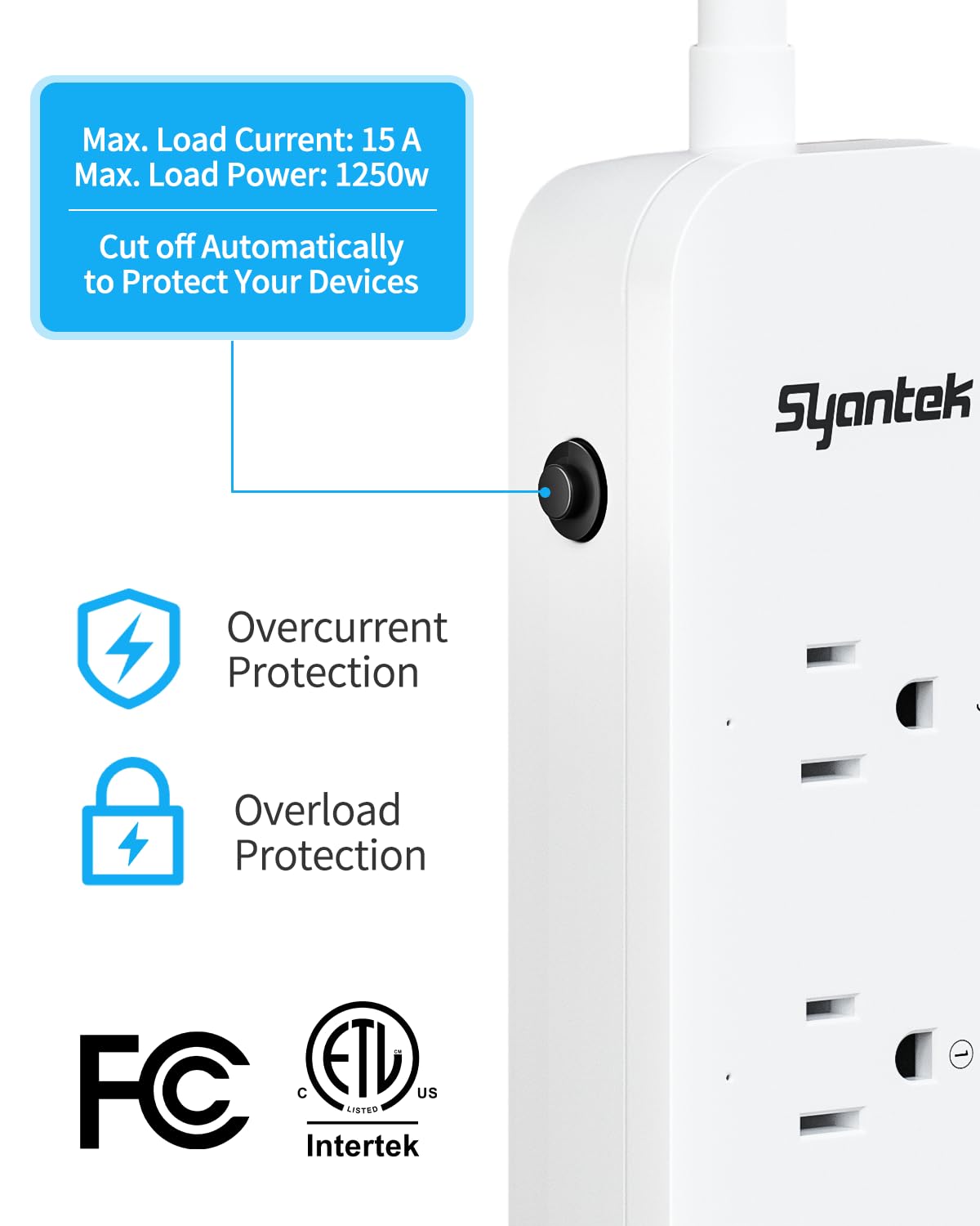 Syantek Remote Control Power Strip with 3 USB Surge Protector | 3 RF Controlled Outlets | 5ft Extension Cord | 15A/1875W | Remote Control Outlet for Household & Workstation Appliances
