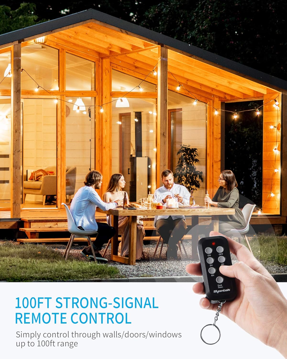 Syantek Outdoor Light Timer | Waterproof Remote Control Outlets | Dusk to Dawn Light Sensor & Countdown Timer | 100 ft Range Remote | 3 Grounded Outlets | ETL Listed