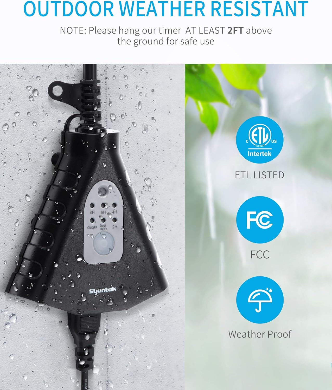 Syantek Outdoor Light Timer | Waterproof Remote Control Outlets | Dusk to Dawn Light Sensor & Countdown Timer | 100 ft Range Remote | 3 Grounded Outlets | ETL Listed