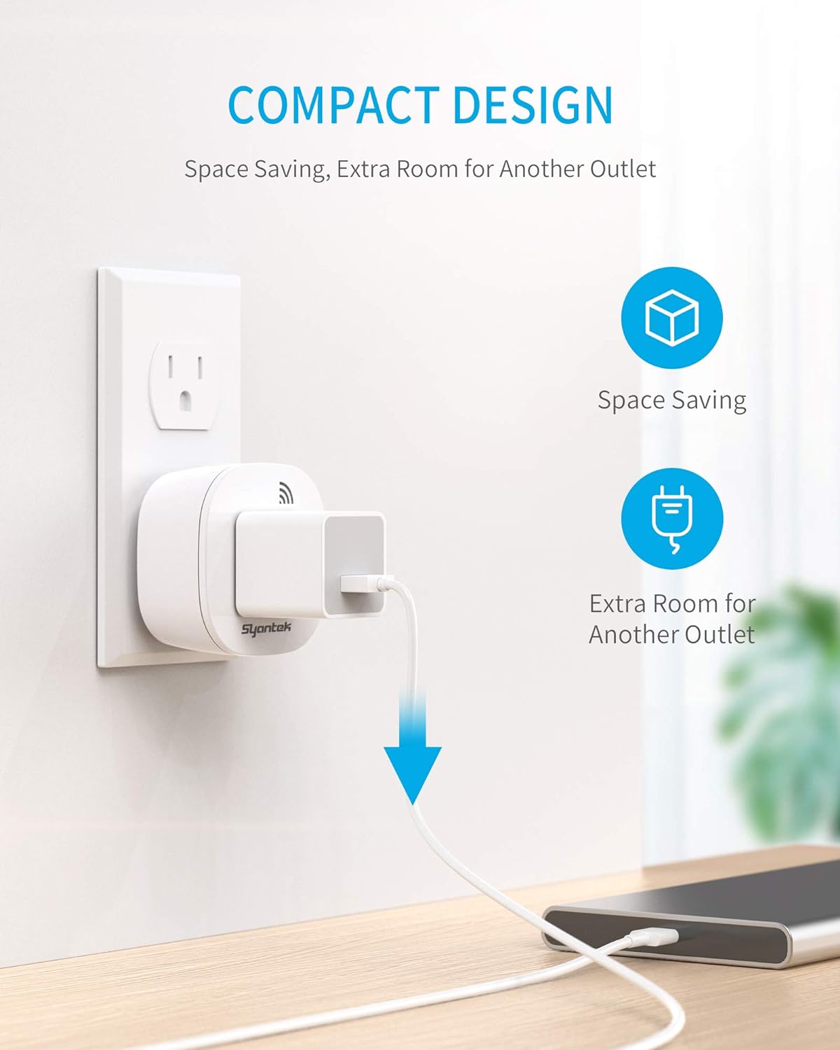 Syantek Wireless Remote Control Outlet - 5 Outlets + 2 Remotes | Expandable Remote Light Switch Kit with 100 ft Range | FCC Certified & ETL Listed | White