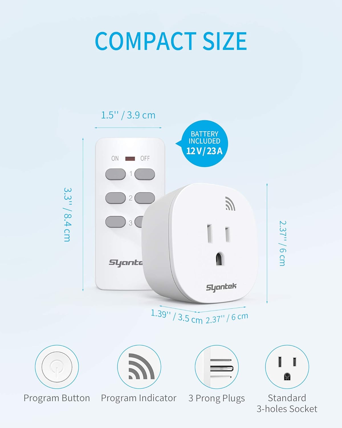 Hard-to-Reach Outlets Remote Control Plug (RF, 3+1/Single Plug, Dual-Channel, Long-Range)