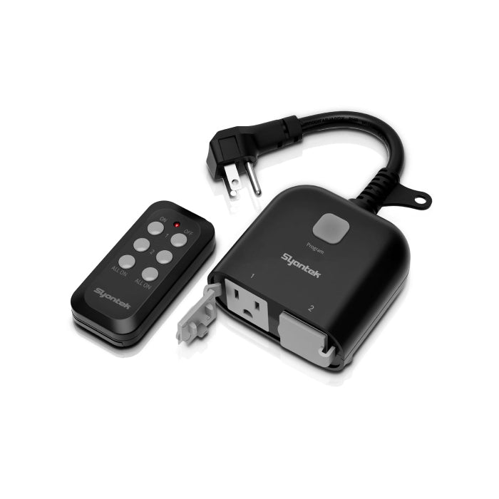 Syantek Outdoor Remote Control Outlet (2 Grounded Outlets+1 Remote)