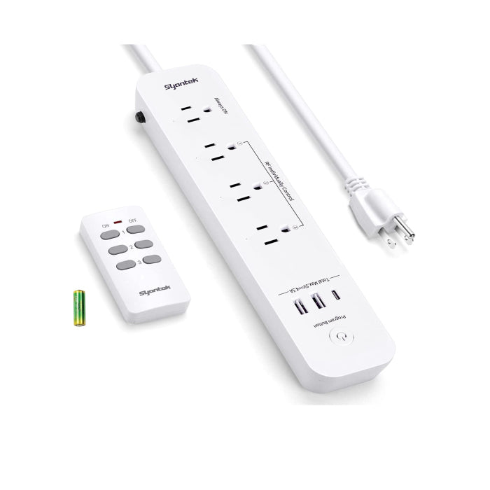 Syantek Remote Power Strip, 3 Outlets + 3 USB (1 USB-C)