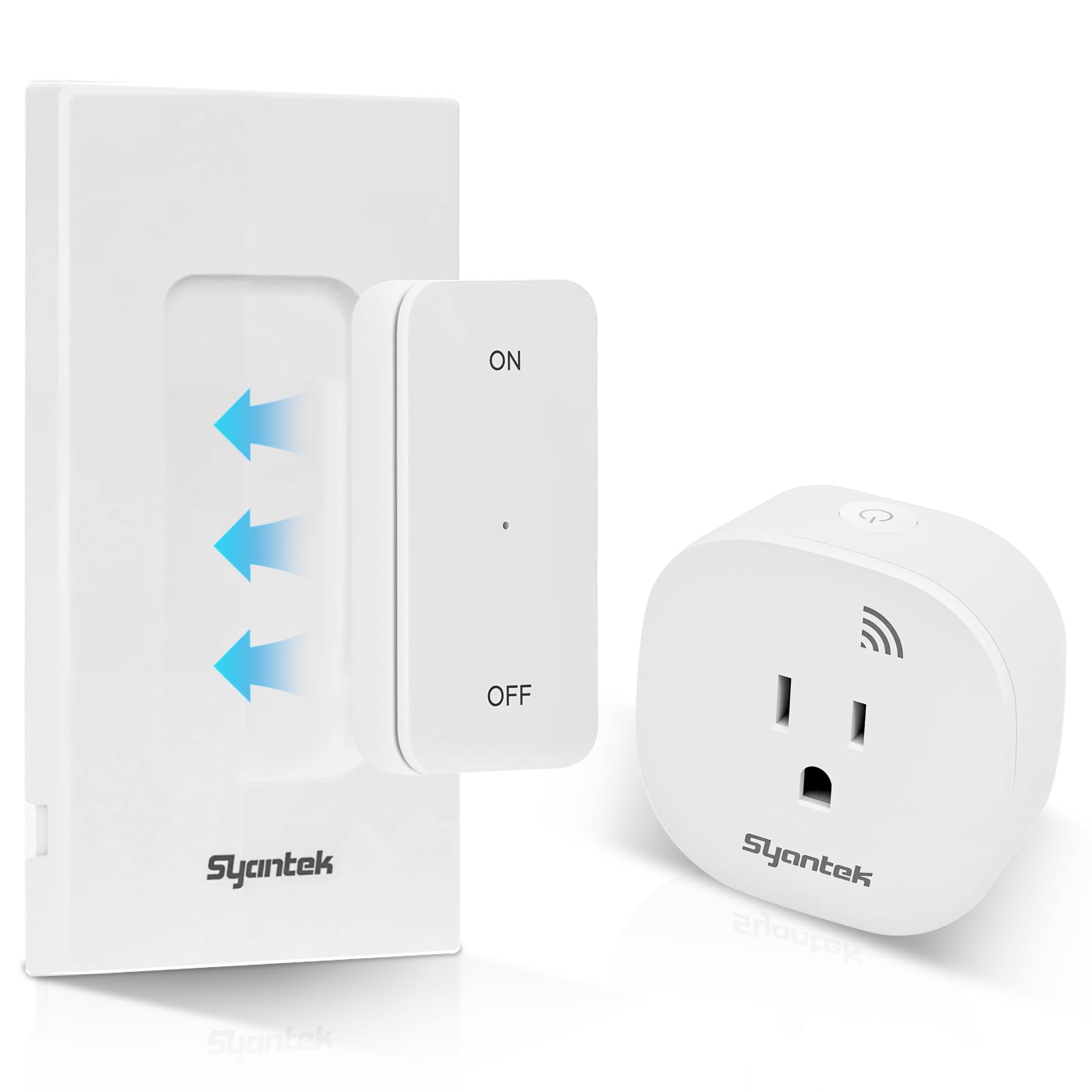 Wireless 3-Way Alternative Light Switch Kit (Plug-In Receiver + Detachable Wall Switch, Up to 200-ft RF, No Rewiring, ETL/FCC, Stairway &amp; Hallway Control)