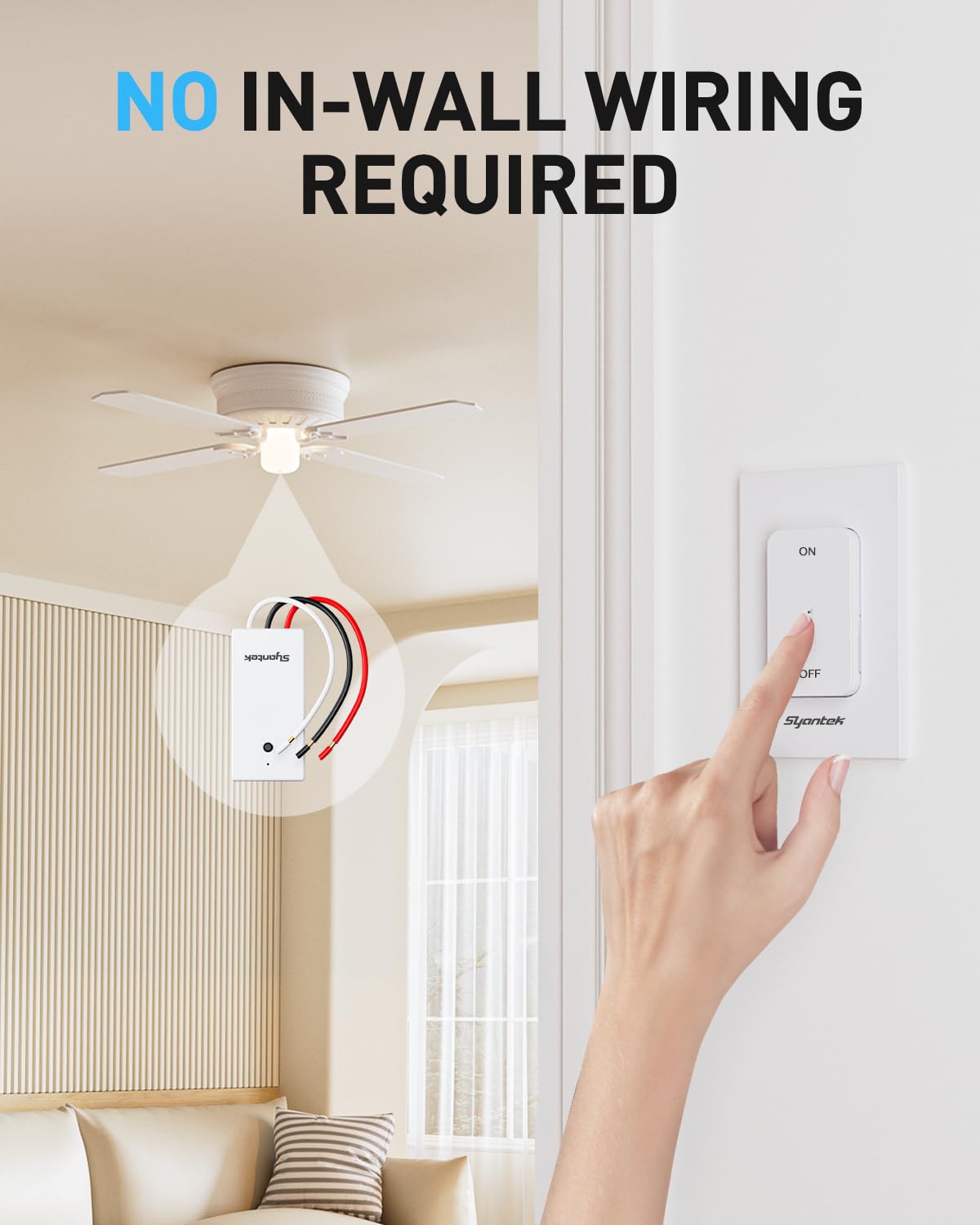 Wireless 3-Way Alternative Light Switch Kit (In-Line Controller + Wall Switch, Fixed Fixtures, Up to 200-ft RF, No Rewiring Option, ETL/FCC, Stairway &amp; Hallway Control)