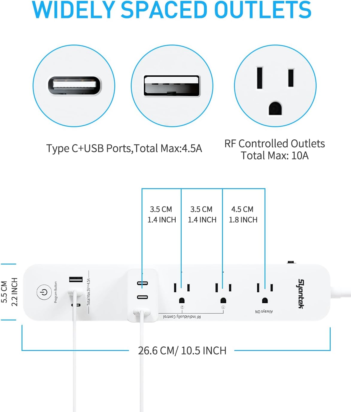 Remote Control Power Strip &amp; Dual-Channel Outlet (RF, Desk &amp; Home Office, USB &amp; Surge Options, One-Tap Control, 100–200-ft Range)