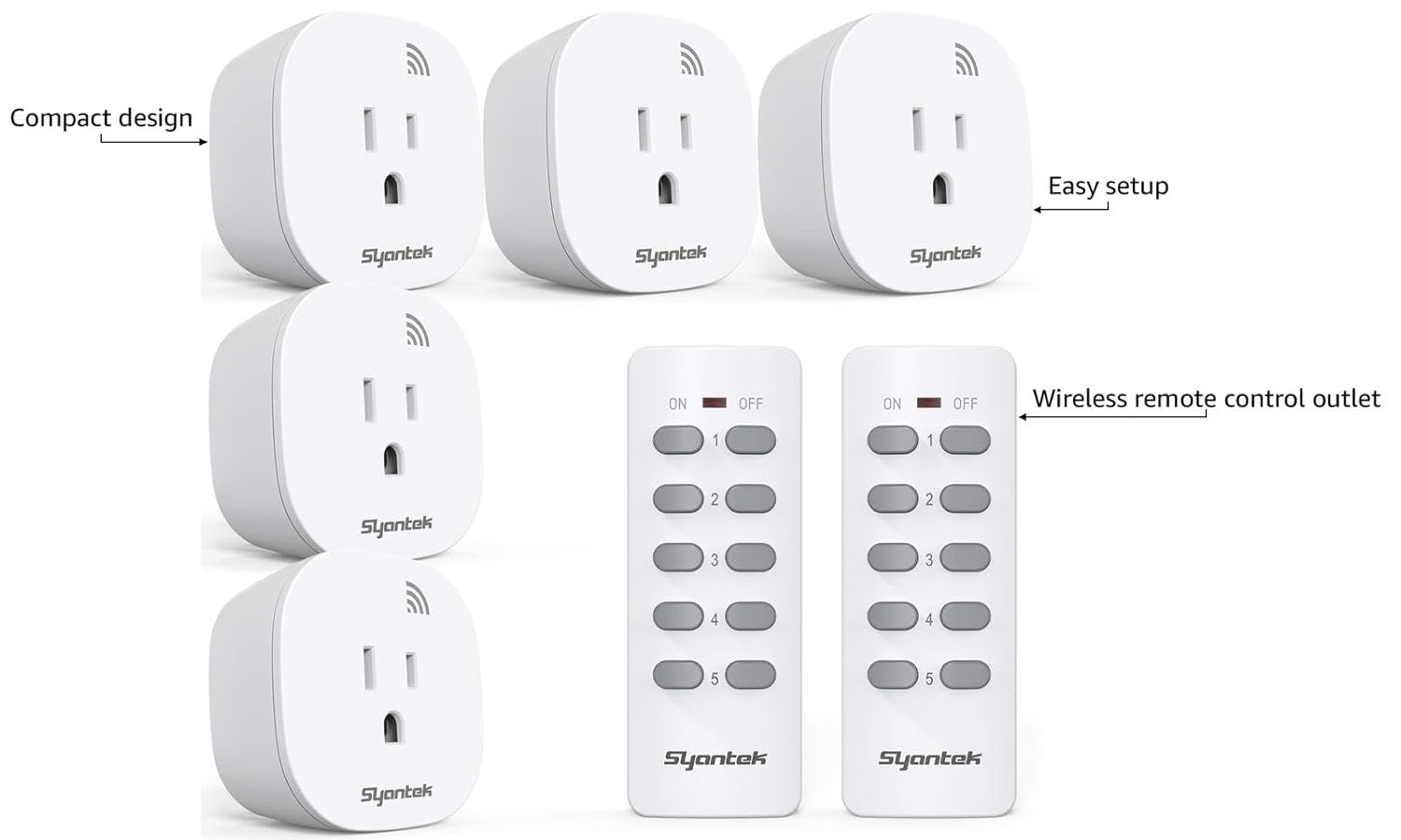 Lamps & Bedside Remote Control Outlet Kit (RF, Multi-Outlet 5+2 / 3+1 Options, Indoor Lamp Control, Long-Range, Pre-Paired)
