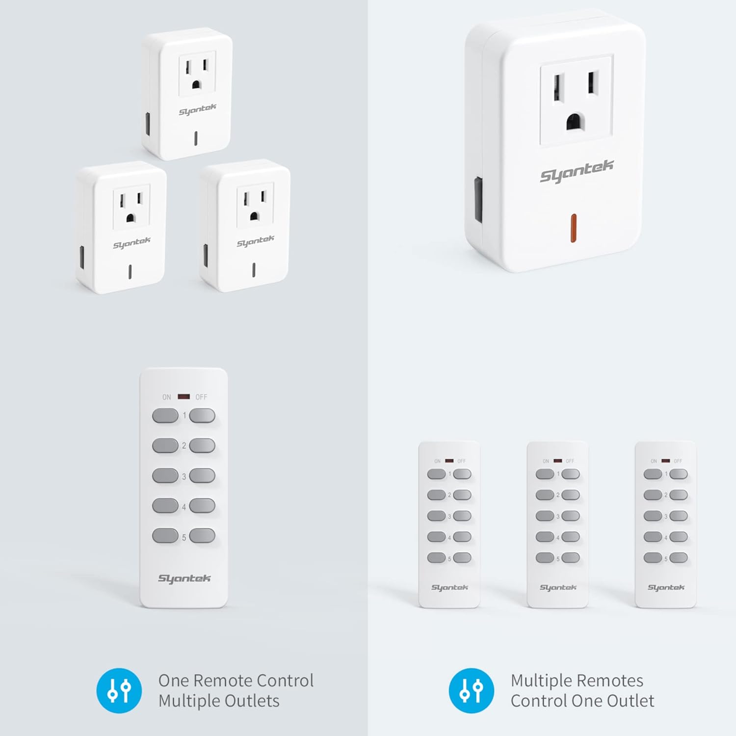 Lamps & Bedside Remote Control Outlet Kit (RF, Multi-Outlet 5+2 Option, Indoor Lamp Control, Long-Range, Pre-Paired)
