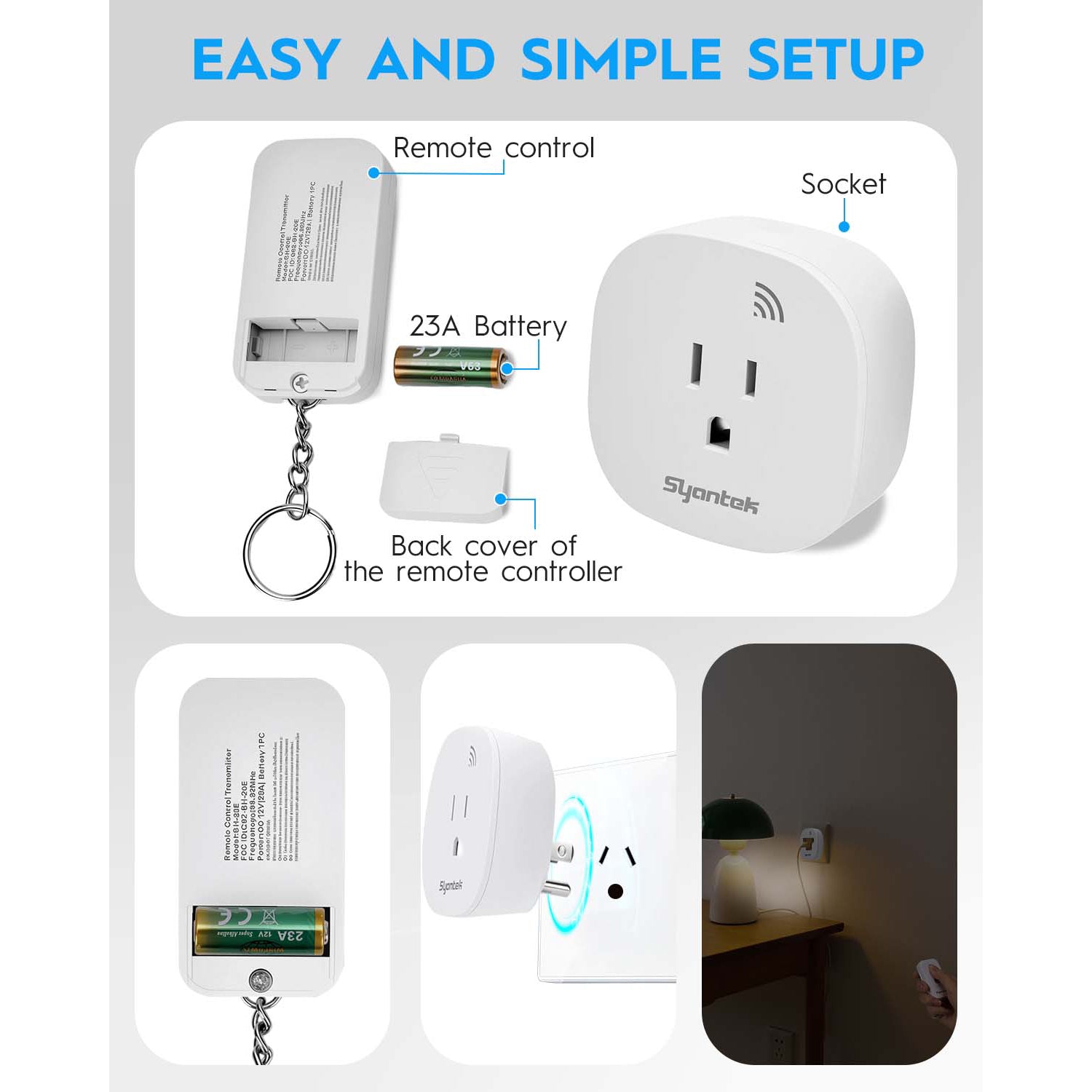 Lamps &amp; Bedside Single Remote Control Outlet (RF, Compact Plug, Indoor Lamp Control, Long-Range, Pre-Paired)