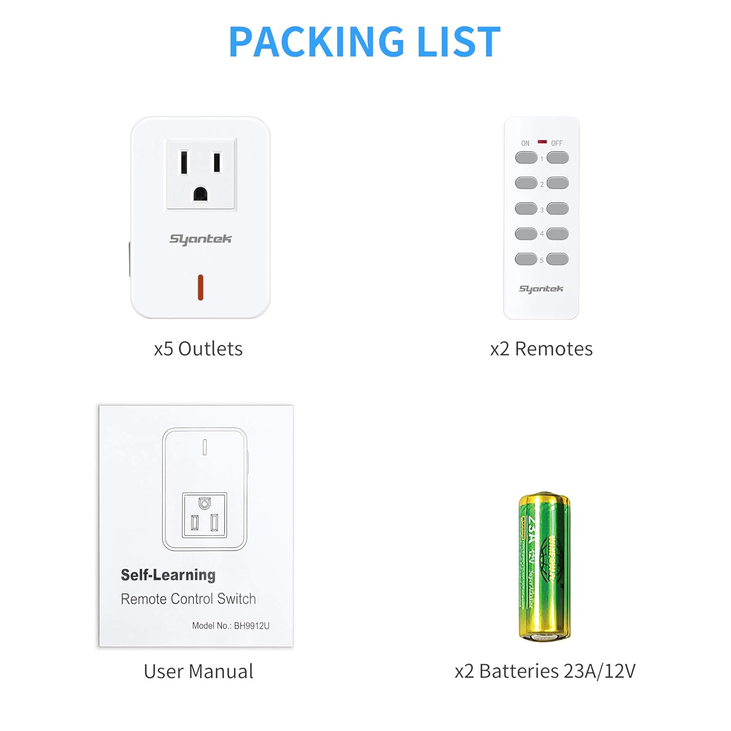 Lamps & Bedside Remote Control Outlet Kit (RF, Multi-Outlet 5+2 Option, Indoor Lamp Control, Long-Range, Pre-Paired)