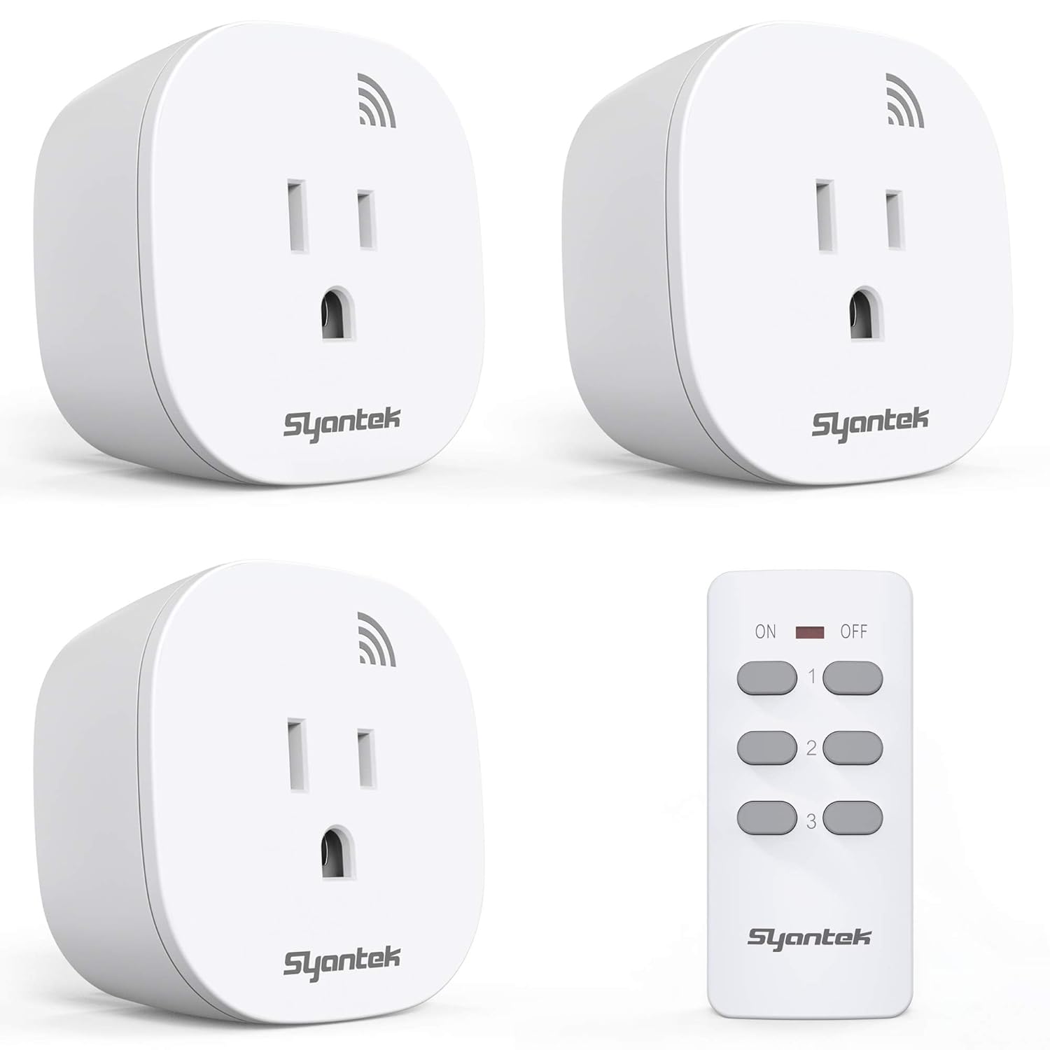 Syantek Remote Control Outlet, 3 Outlets + 1 Remotes — 100-ft RF, Auto-OFF After Outage, ETL/FCC