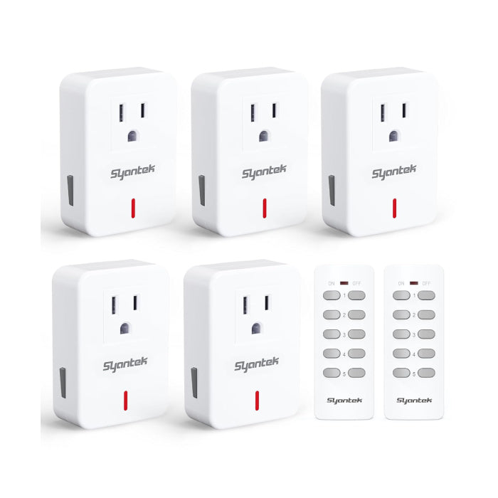 Syantek Indoor Remote Control Outlet Kit (5 Outlets + 2 Remotes)